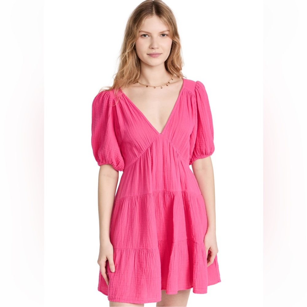 XiRENA Nissa Puff Sleeve Mini Dress Hot Pink Sz M